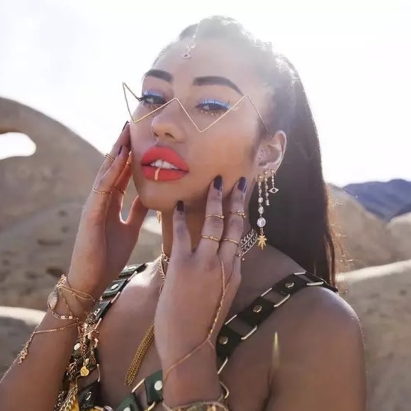 Avant Garde Triangular Gold Frame Lensless Glasses - Picture 5 of 16